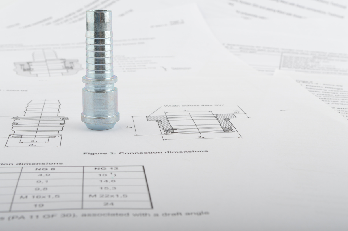 Mechanical part on its technical drawing